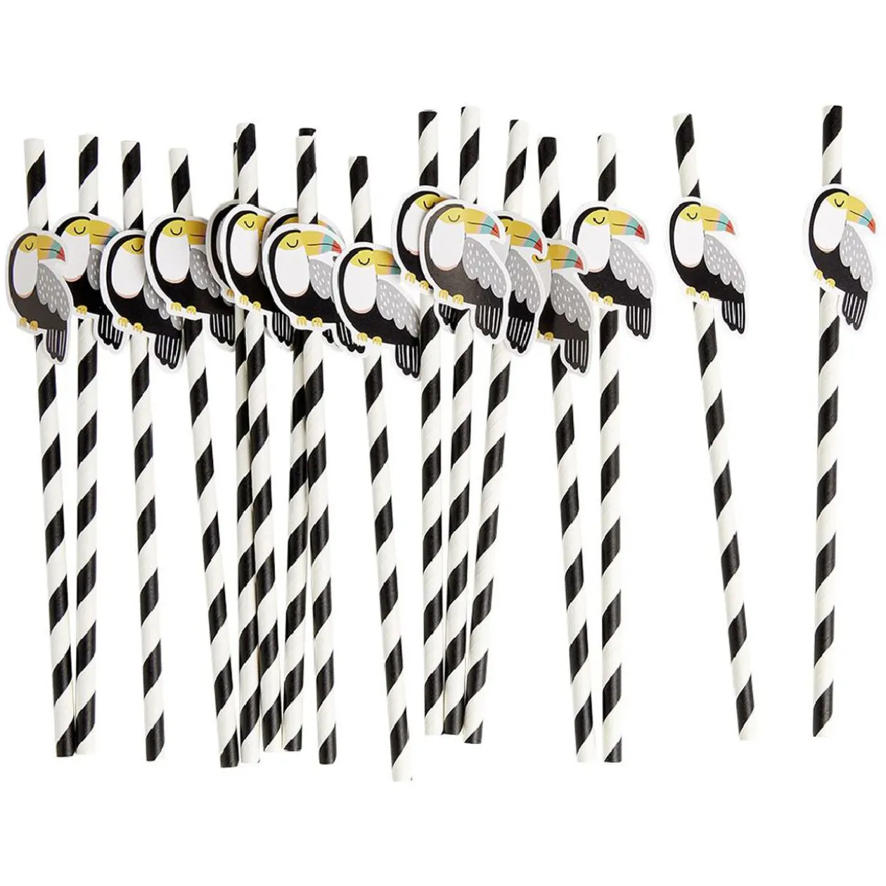 Paille papier décor spirale colorée avec fantaisie x16 - Ø0,5 x H27cm