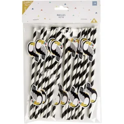 Paille papier décor spirale colorée avec fantaisie x16 - Ø0,5 x H27cm