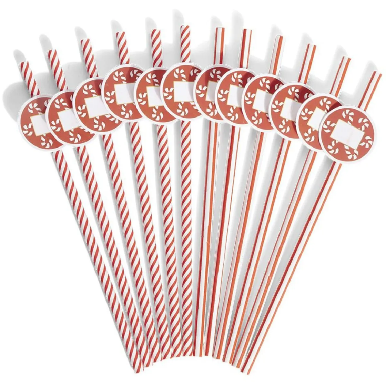 Paille personnalisable étiquette sucre d'orge rouge et blanc x12