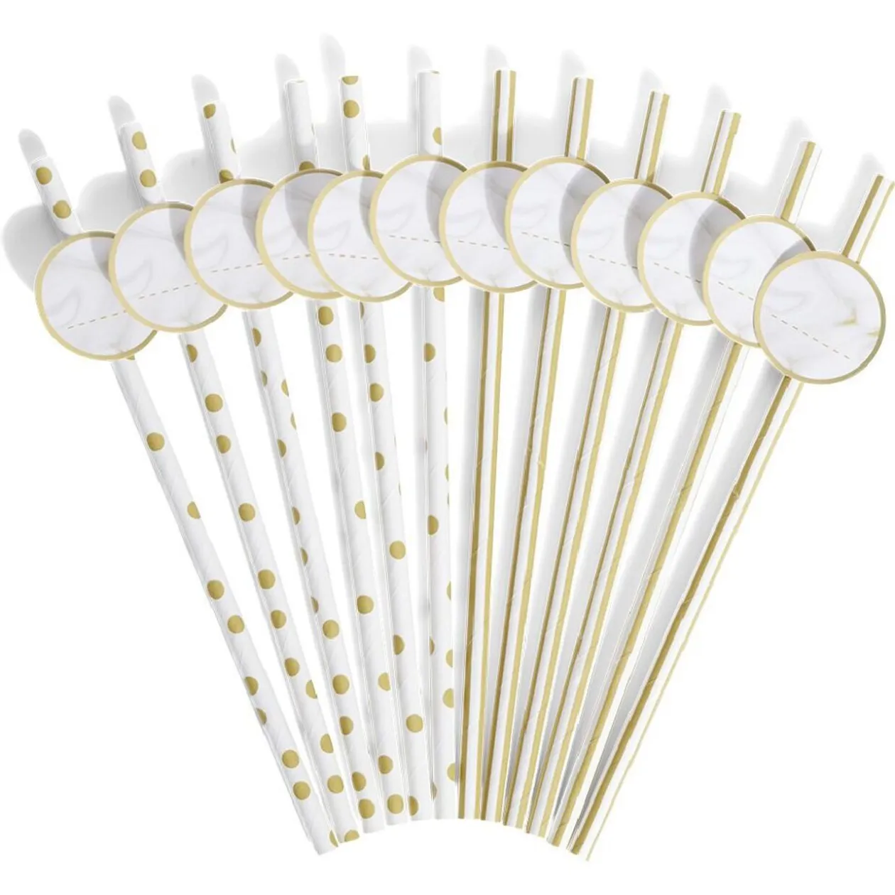Paille personnalisable étiquette blanc et doré x12