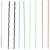Paille plastique coloré motif spirale x8 avec goupillon - Ø0,5 x H28cm