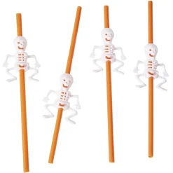 Paille plastique Halloween fantaisie squelette x4