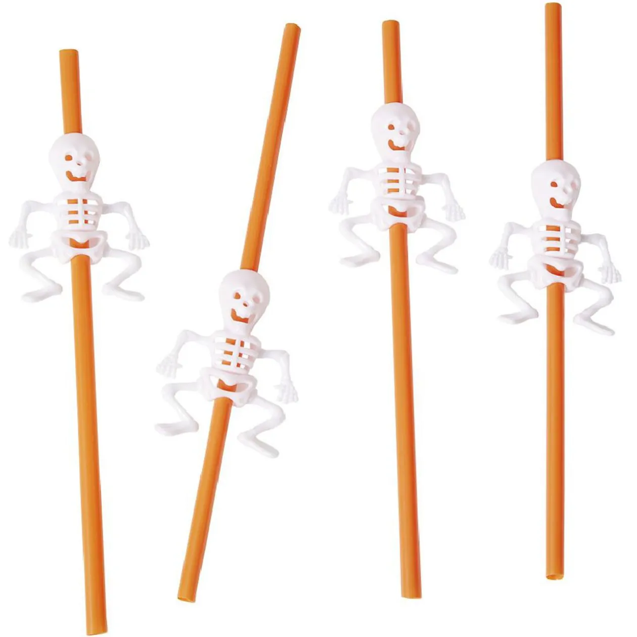 Paille plastique Halloween fantaisie squelette x4