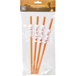 Paille plastique Halloween fantaisie squelette x4