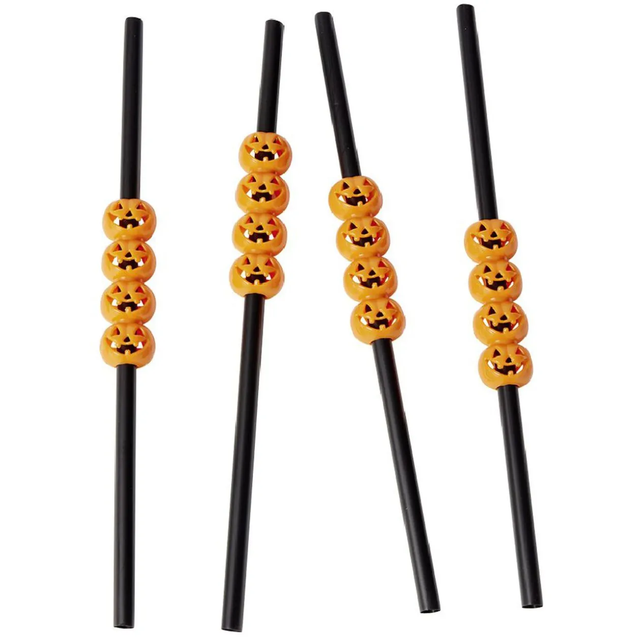 Paille plastique Halloween fantaisie citrouille x4