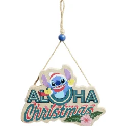 Pancarte Disney Stitch à suspendre Aloha Christmas en bois L16xH25cm