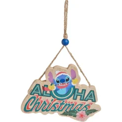Pancarte Disney Stitch à suspendre Aloha Christmas en bois L16xH25cm
