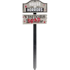Pancarte jardin bois Halloween inscription House of horrors H85cm