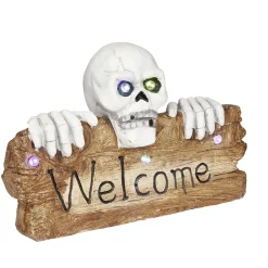 Pancarte squelette LED Halloween inscription Welcome lumineux sonore