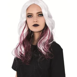 Perruque adulte Halloween vampire blanche et rouge L50cm