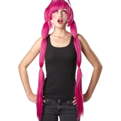 Perruque longue femme manga rose