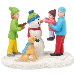 Personnage village de Noël bonhomme de neige avec enfants