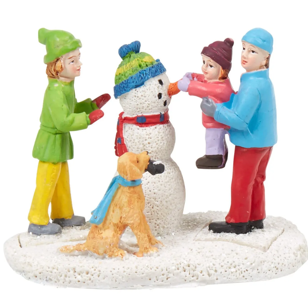 Personnage village de Noël bonhomme de neige avec enfants