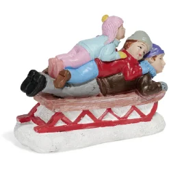 Personnage village de Noël adulte et enfant sur luge x3