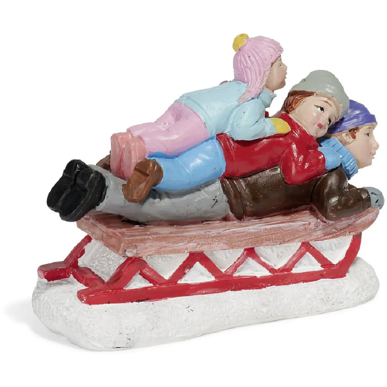 Personnage village de Noël adulte et enfant sur luge x3