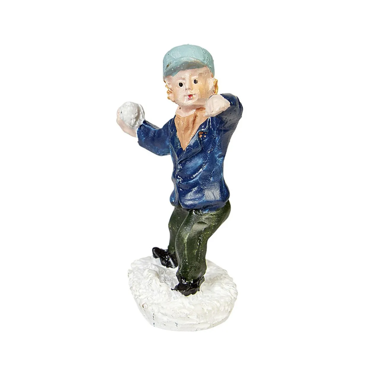 Personnage village de Noël enfant jette boule de neige