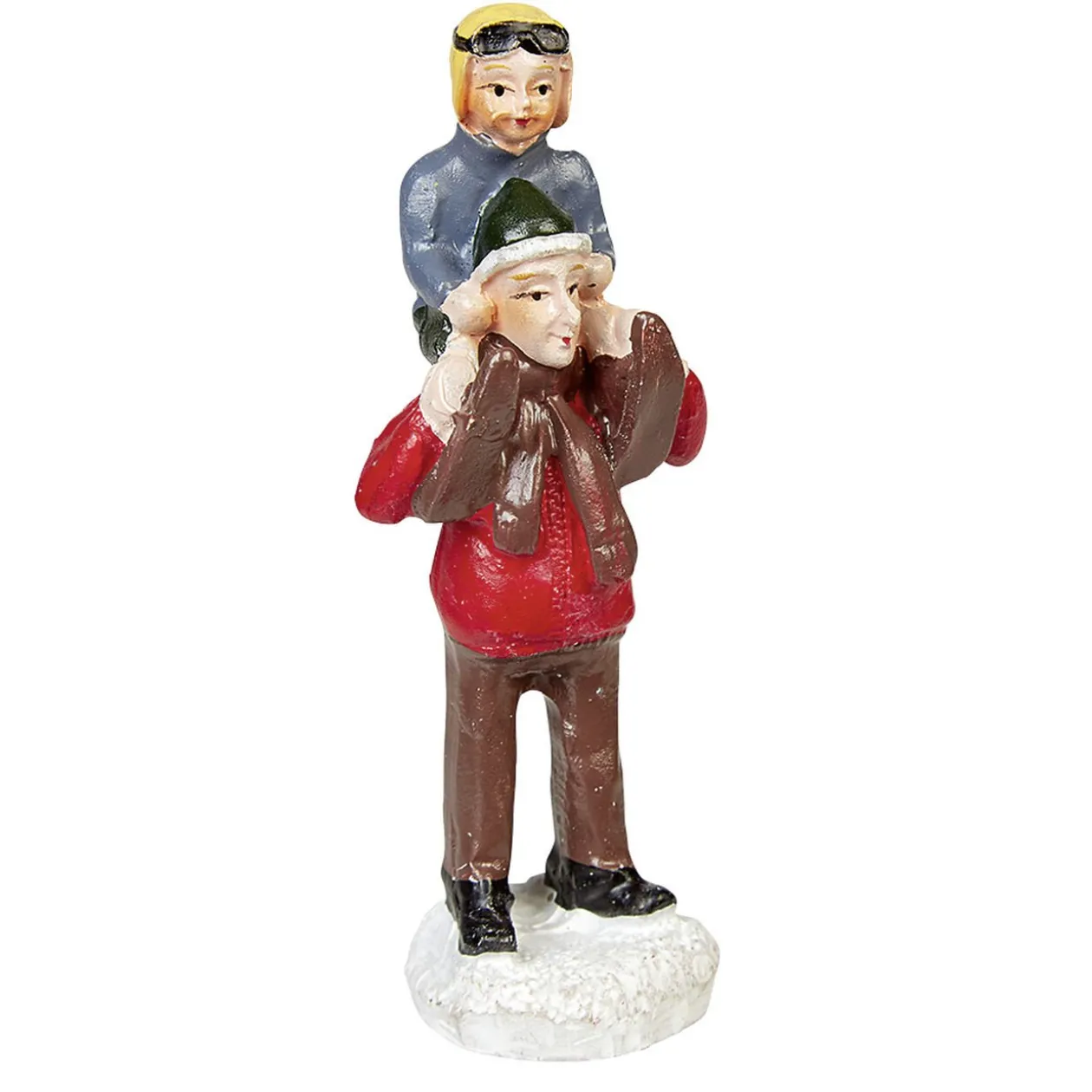 Personnage village de Noël adulte avec enfant sur les épaules