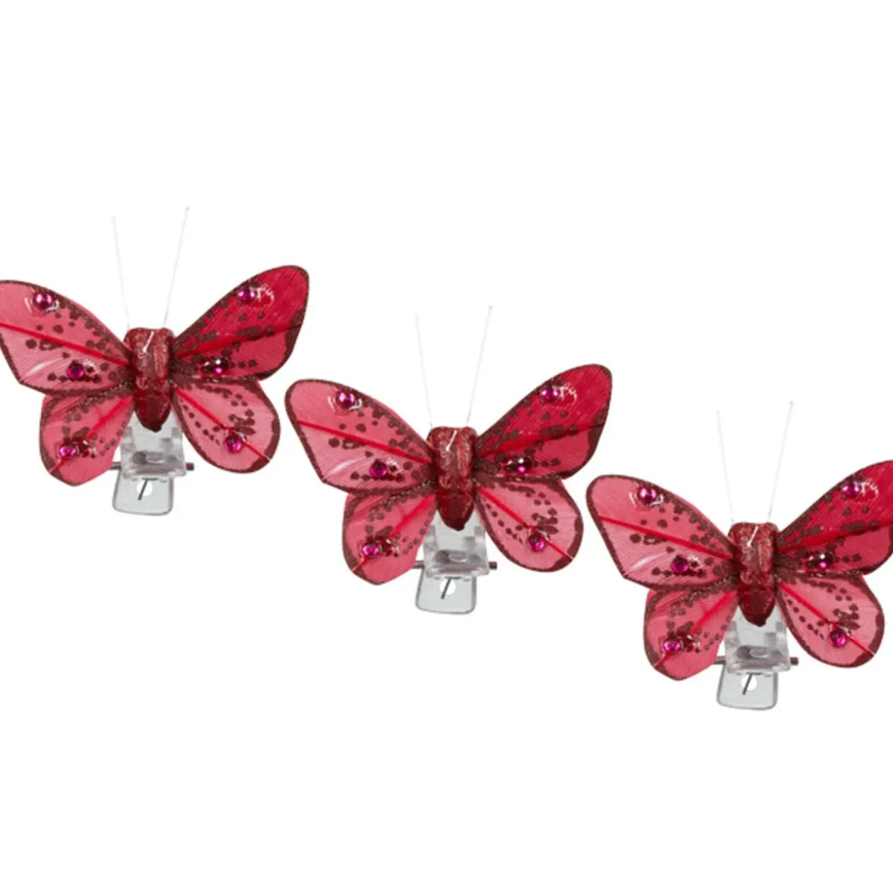 Pince papillon rouge bordeaux x3