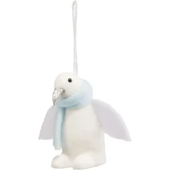 Pingouin à suspendre blanc et bleu bec pailleté H.8,5 cm