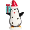 Pingouin de Noël lumineux 1LED céramique noir et blanc H15,5cm