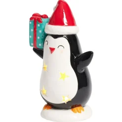 Pingouin de Noël lumineux 1LED céramique noir et blanc H15,5cm