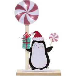 Pingouin lumineux en bois 3 MicroLED blanc chaud H30 cm