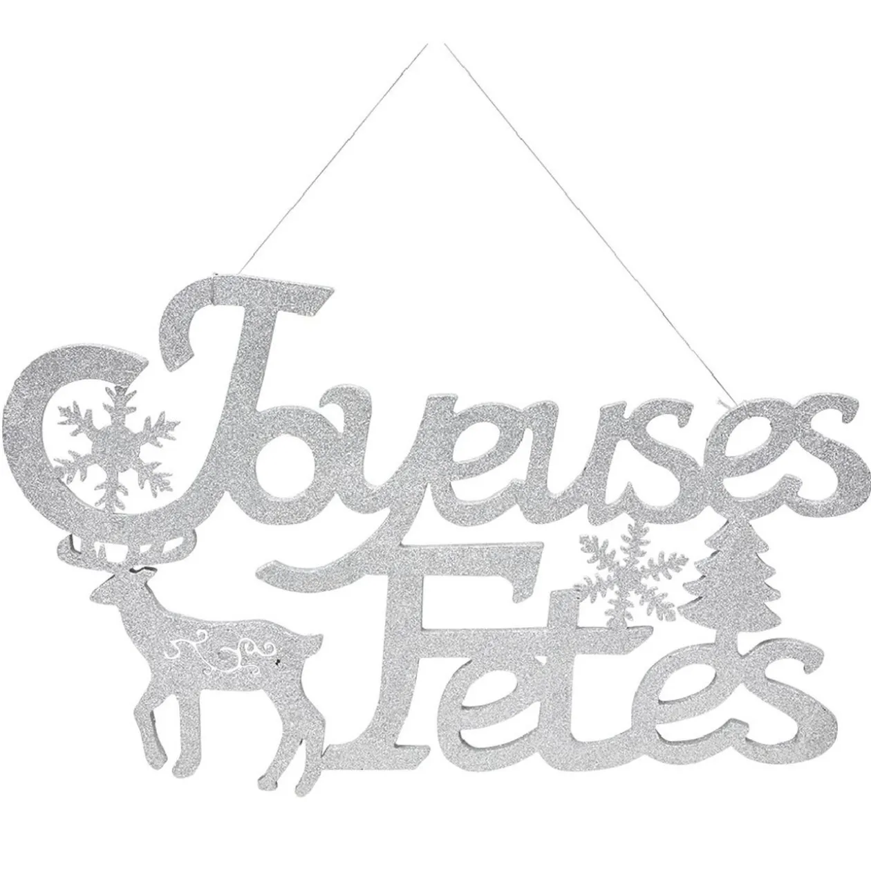 Plaque Joyeuses Fêtes Argentée L60 x H 28 cm