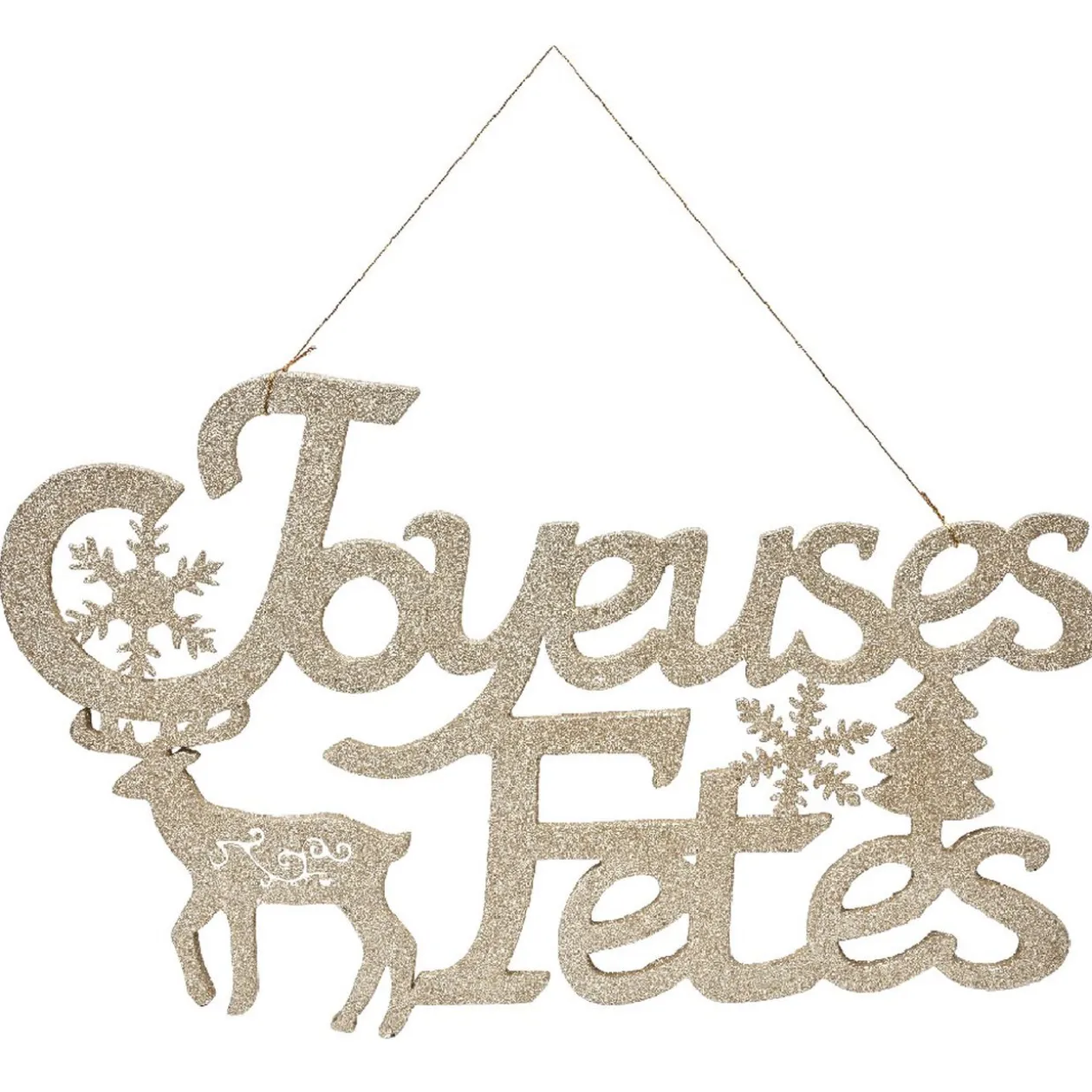 Plaque Joyeuses Fêtes Dorée L60 x H 28 cm