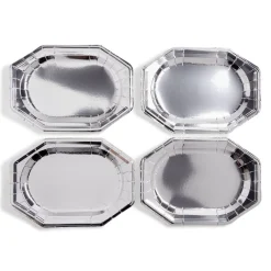 Plateau de présentation ovale x4 en carton gris argenté 25x34cm