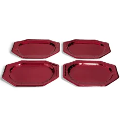 Plateau de présentation ovale x4 en carton métallisé rouge 25x34cm