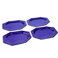 Plateau de présentation ovale x4 en carton métallisé bleu nuit 25x34cm