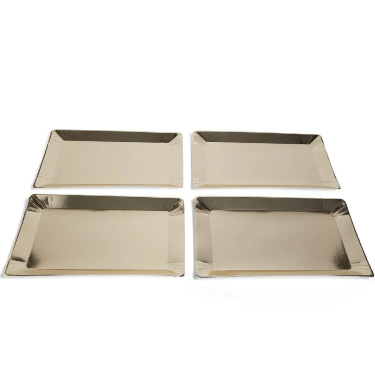 Plateau de présentation rectangulaire x4 en carton métallisé doré 28x38cm
