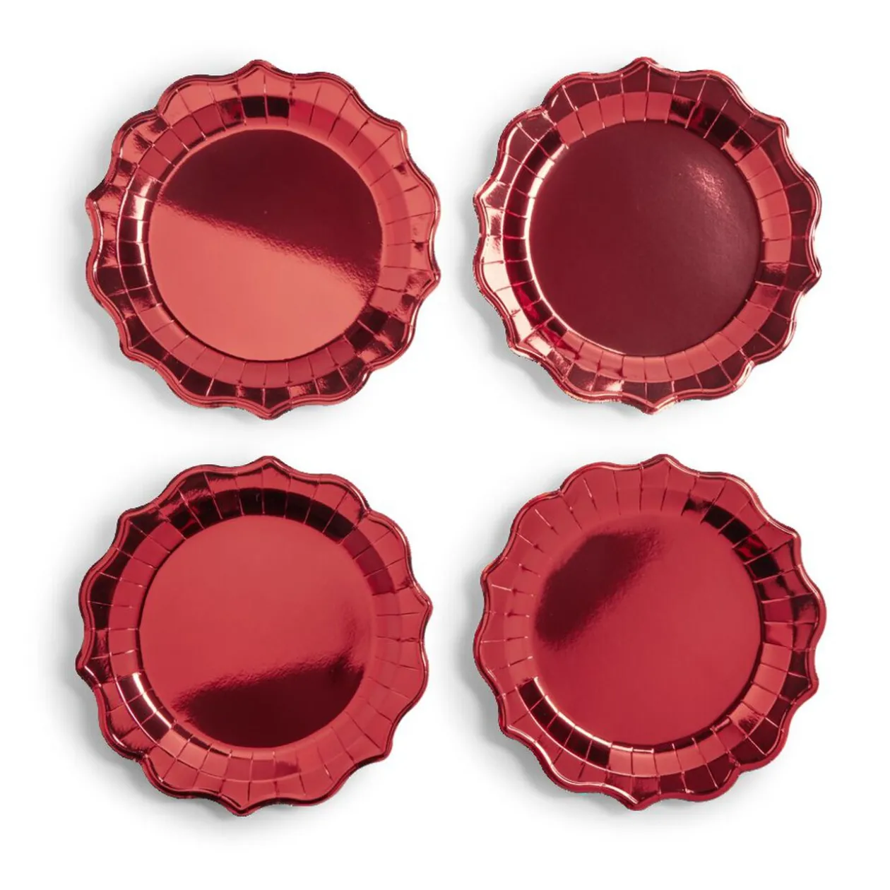 Plateau de présentation rond x4 en carton métallisé rouge Ø26cm