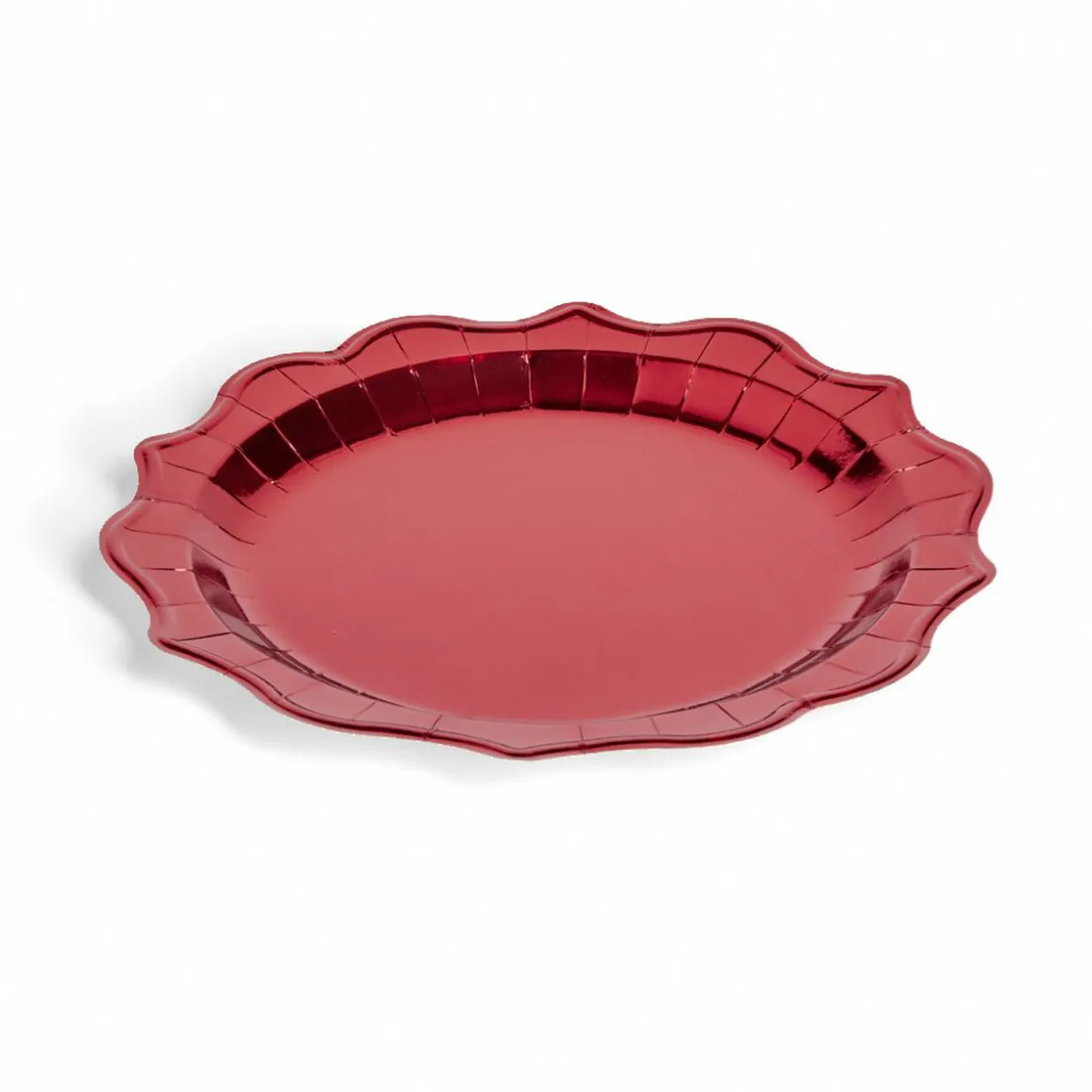 Plateau de présentation rond x4 en carton métallisé rouge Ø26cm