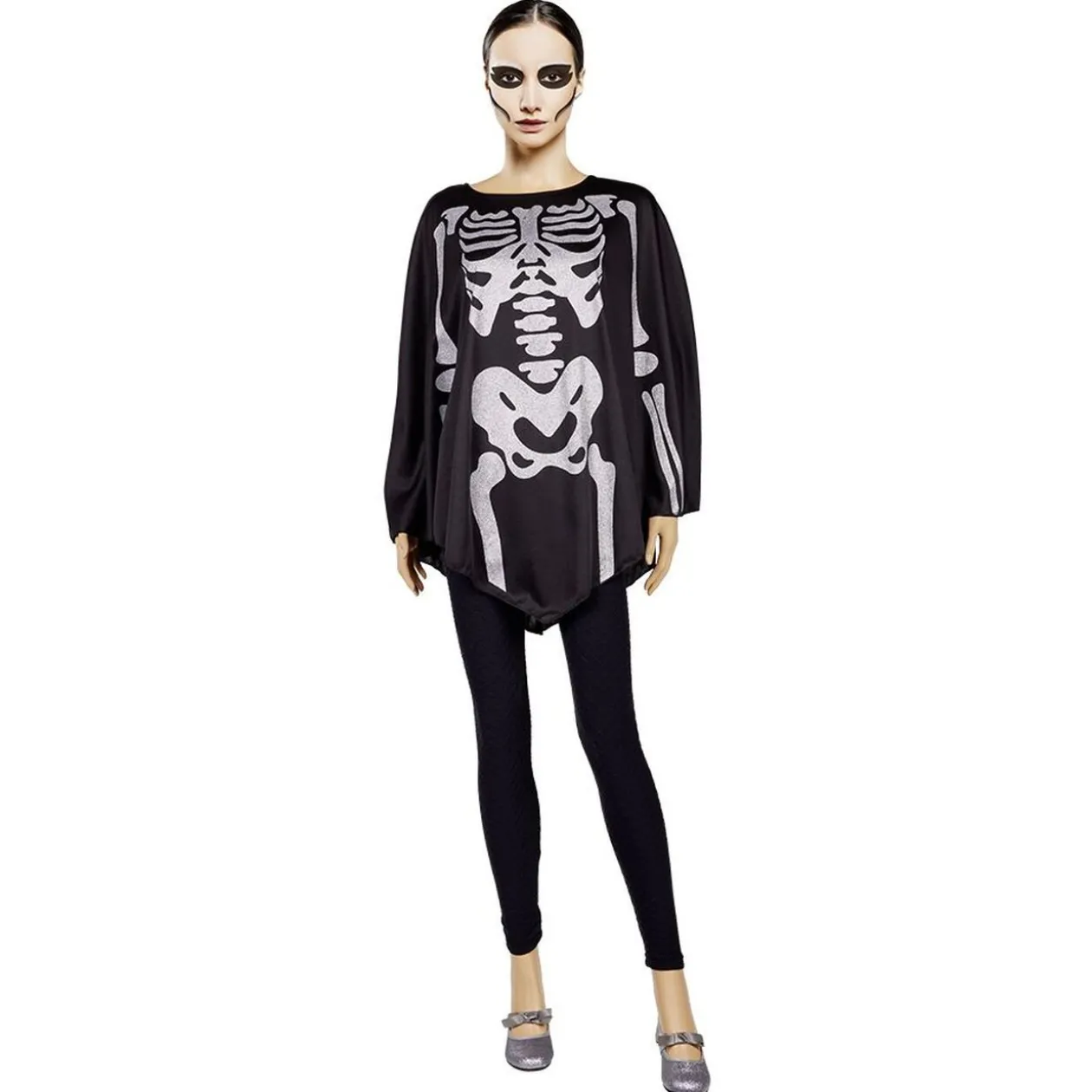 Poncho adulte Halloween imprimé squelette pailleté TU