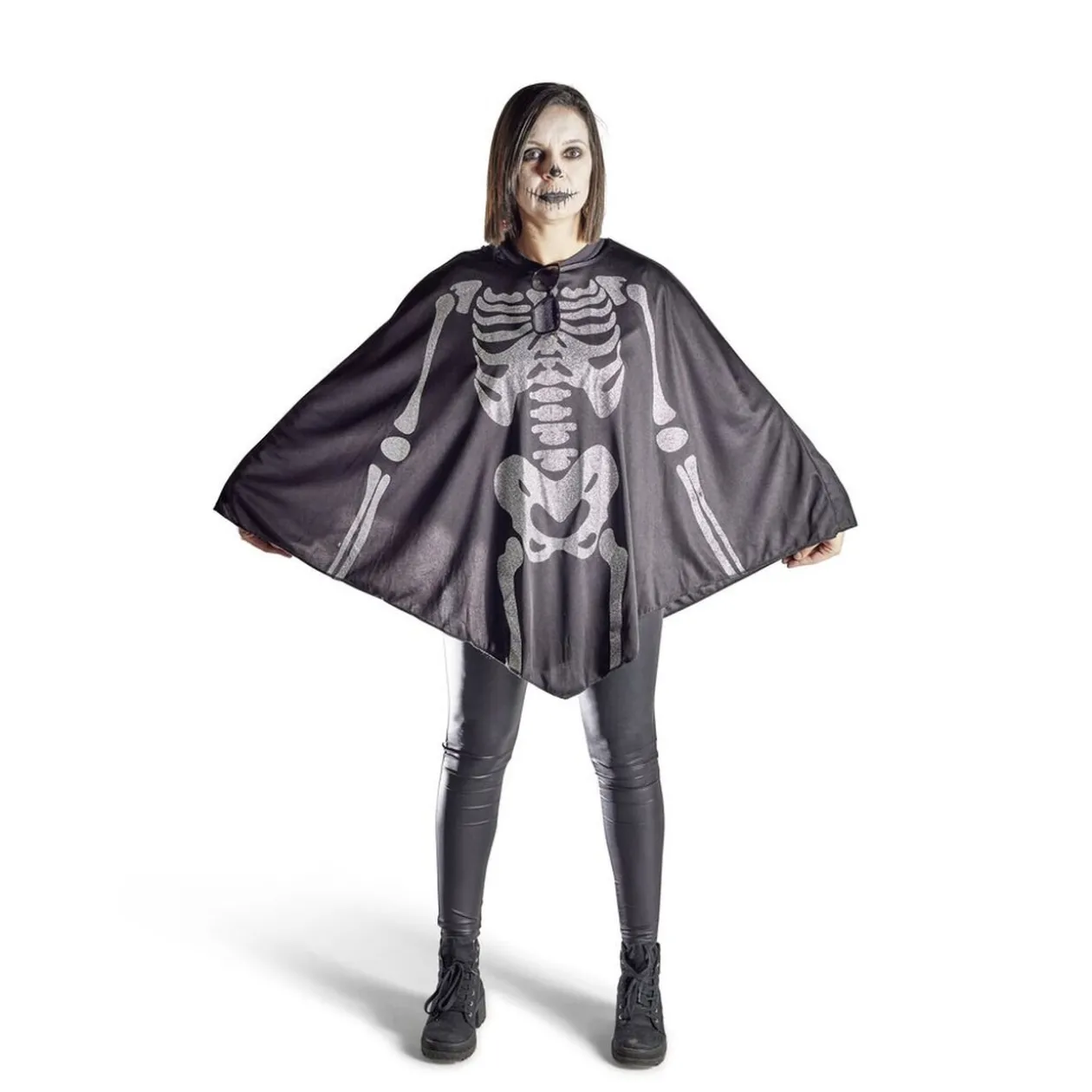 Poncho adulte Halloween imprimé squelette pailleté TU