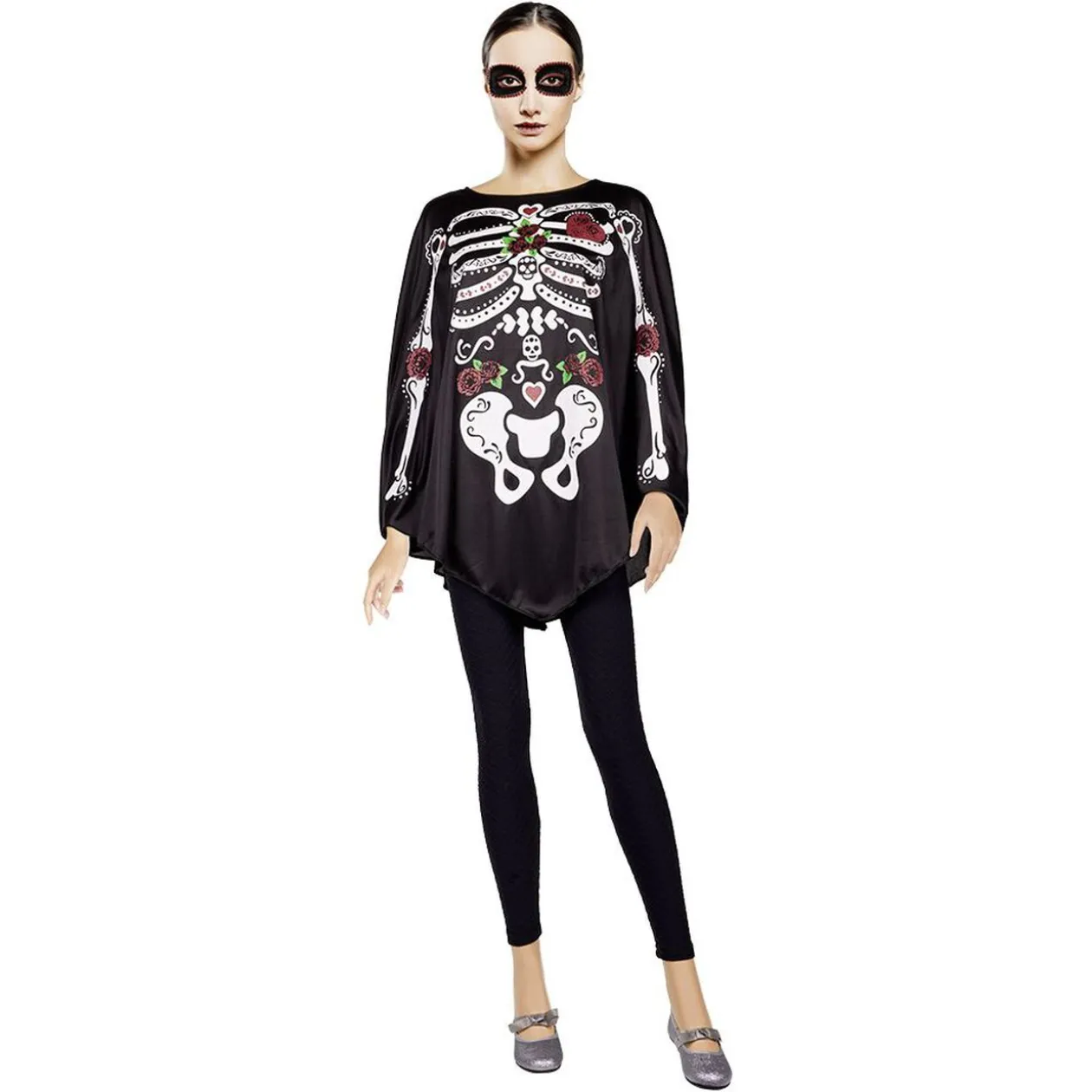 Poncho adulte Halloween squelette jour des morts calavera TU