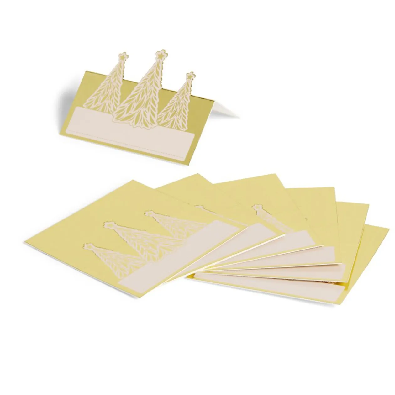 Porte nom en papier motifs sapin de Noël doré 8 pièces