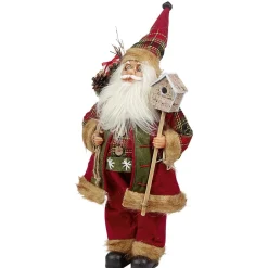 Père Noël à poser avec cabane à oiseaux et hotte rouge et blanc