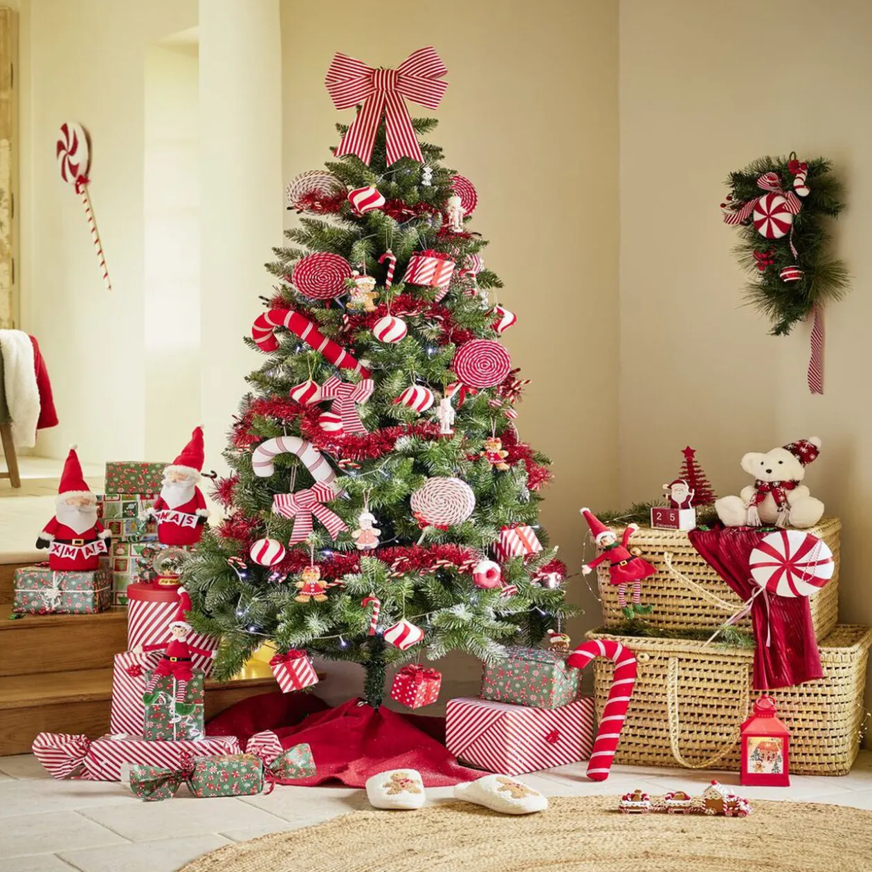 Père noël à poser en feutrine Ø14xH40cm