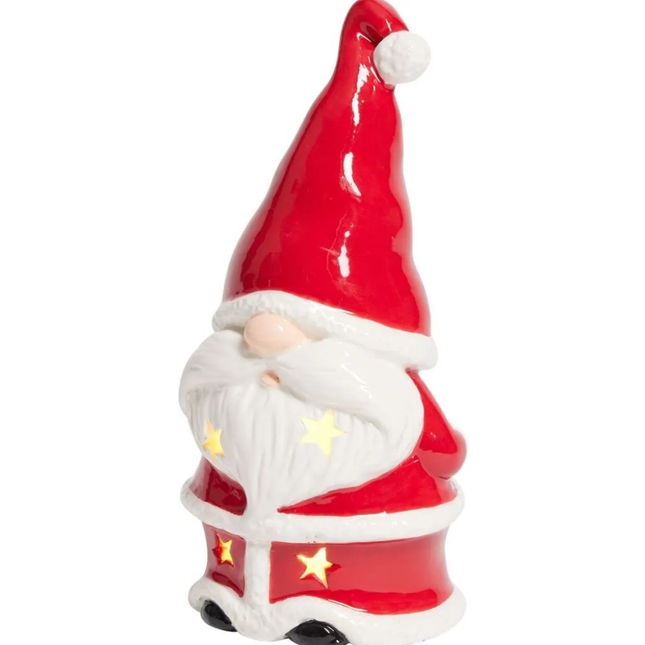 Père Noël lumineux 1LED céramique rouge et blanc H15,5cm