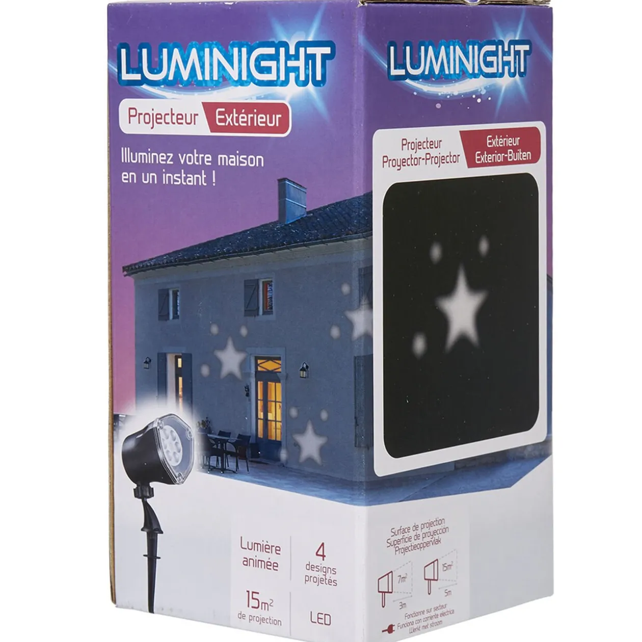 Projecteur LED animé 4 motifs étoiles points extérieur