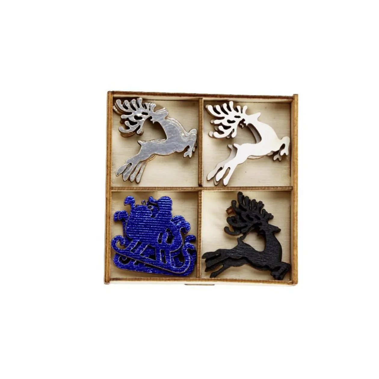 Rennes et traineau en bois pour décoration de table 12 pièces 2x2cm