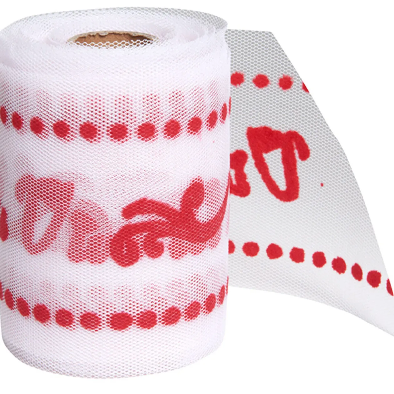 Rouleau de tulle vive les mariés blanc rouge