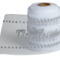 Rouleau de tulle vive les mariés blanc argenté