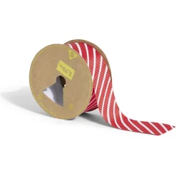 Rouleau ruban imprimé diagonal rouge et blanc 2,7m