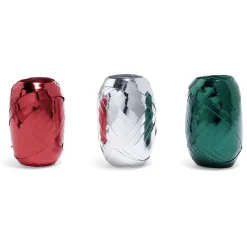 Ruban bolduc brillant rouge argenté vert x3