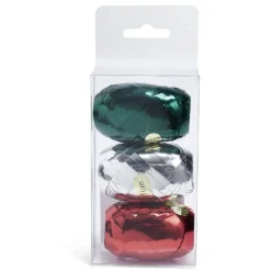 Ruban bolduc brillant rouge argenté vert x3
