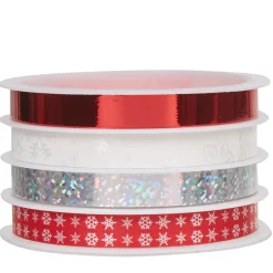 Ruban papier cadeau 5 m rouge blanc argenté x4