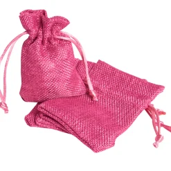 Sac à dragées en jute rose fuchsia x6